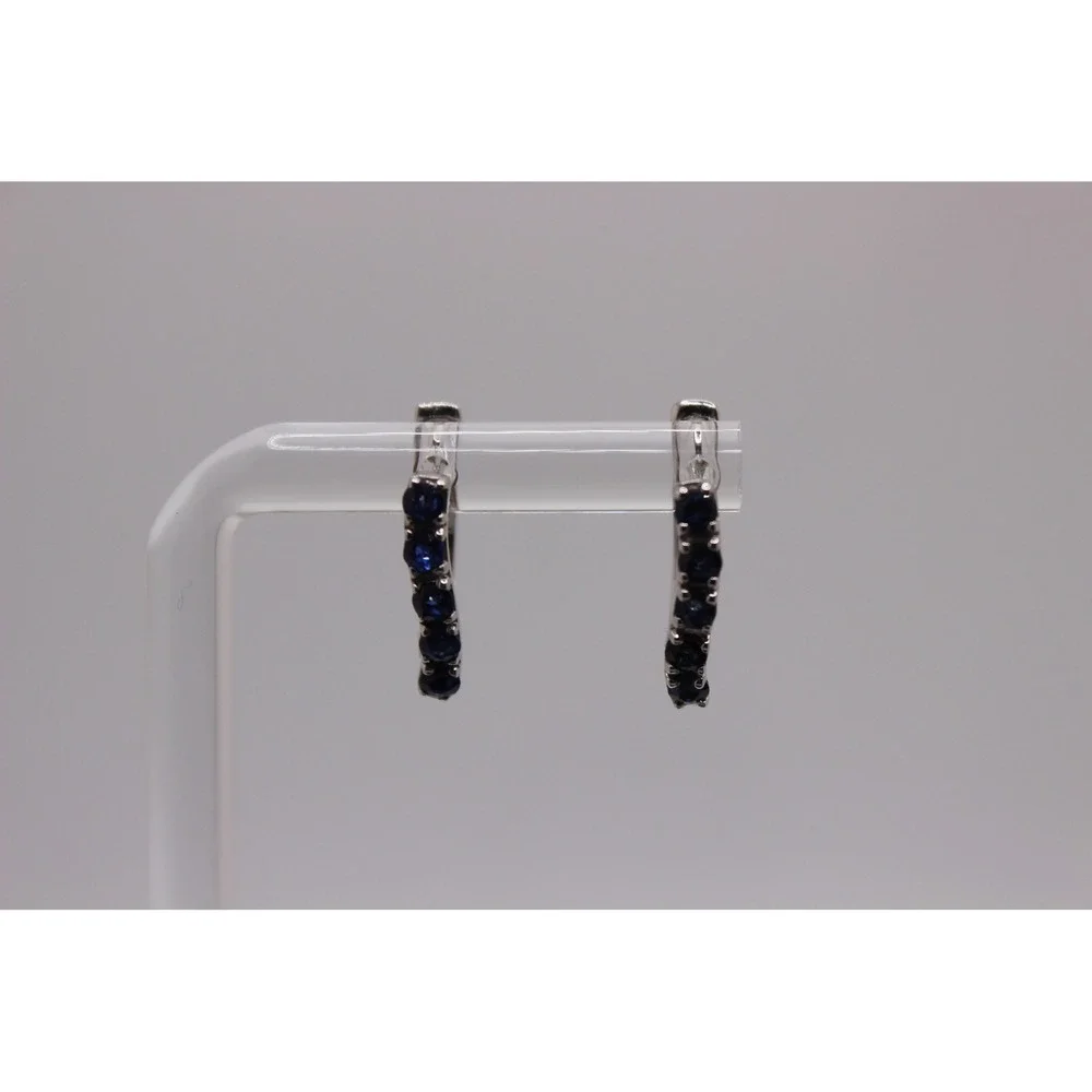 925 Sterling Silver Blue Stone Ring and Huggie Earring Set Size 8.25